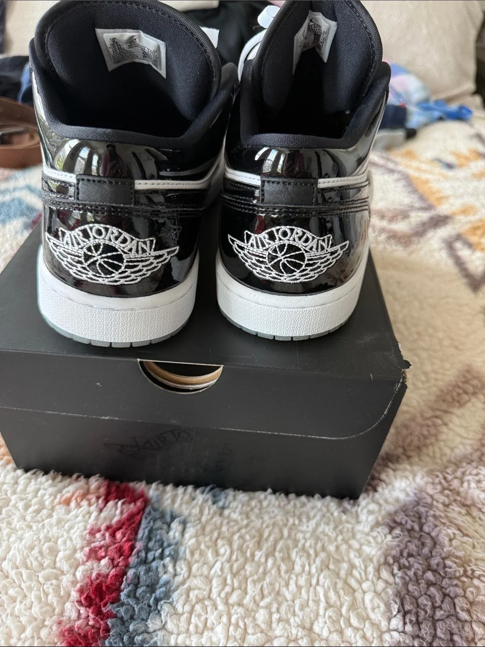 Jordan Black and White Low-Top Patent Leather Sneakers - Picture 3 of 6